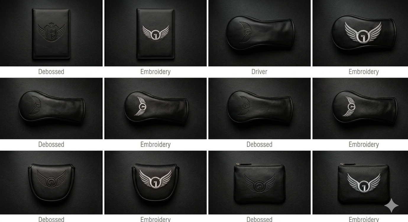Leather goods collection embroidered and embossed